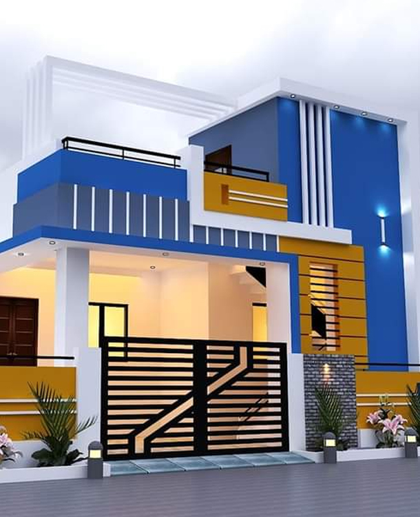 Modern house design 3D exterior by KPR Builders in Redhills