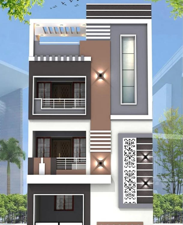 Stylish modern house architecture 3D view by KPR Builders